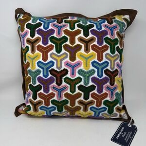 Jonathon Adler Geometric Embroidered Beaded Multicolor Pillow NWT